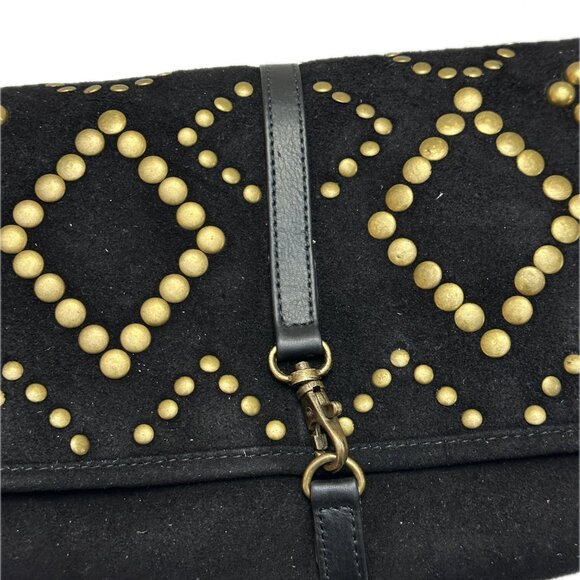BLACK SUEDE CLUTCH OR CROSS BODY WITH GOLD STUDS A - Picture 10 of 10